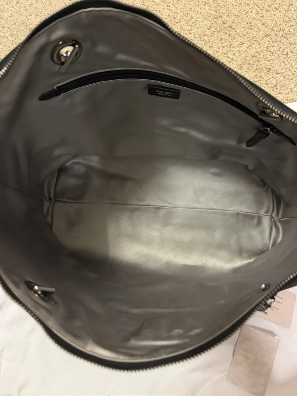 Jimmy Choo Black Nylon and Leather Tote with Chain-Strap Detail